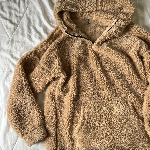 ASOS Oversized Tan Plush Teddy Hoodie Dress - Picture 3 of 7